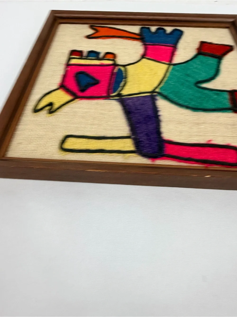 Vintage South American Wool Embroidery Burlap Wall Art